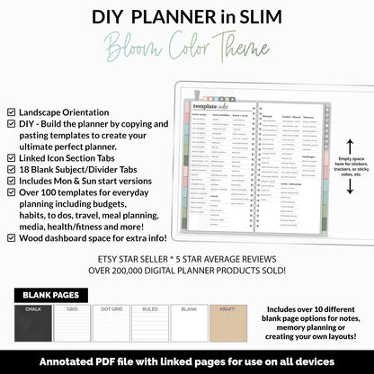 DIY Slim Digital Planner | Bloom Theme | Goodnotes, iPad & Android | Notebook