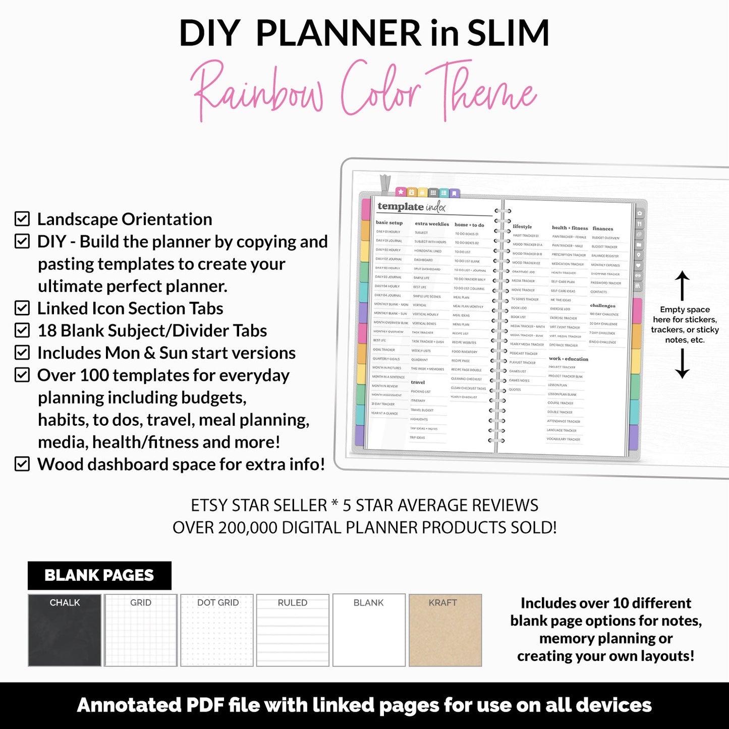 DIY Slim Digital Planner | Rainbow Theme | Goodnotes, iPad & Android | Notebook