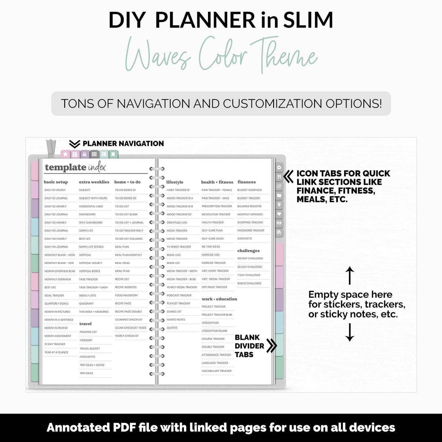 DIY Slim Digital Planner | Waves Theme | Goodnotes, iPad & Android | Notebook
