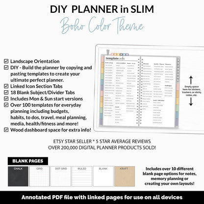 DIY Slim Digital Planner | Boho Theme | Goodnotes, iPad & Android | Notebook