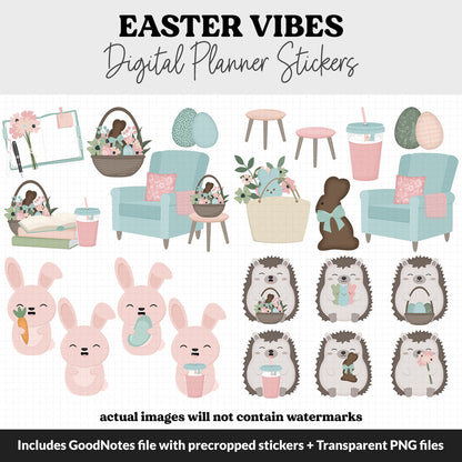 Easter Vibes Digital Planner Stickers | GoodNotes, iPad and Android | Spring, Huey the Hedgehog, Bunny