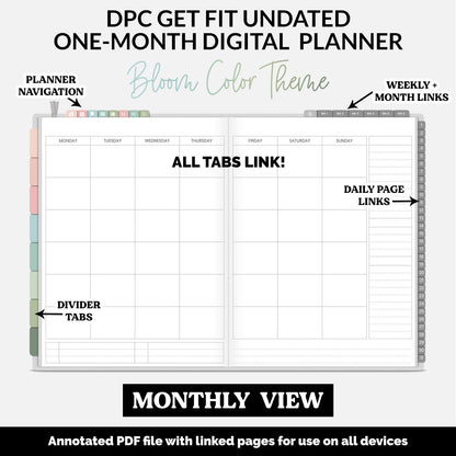 Get Fit One Month Digital Planner | Bloom Theme | GoodNotes, iPad, Android | Workout, Fitness, Health, Wellness, Self-Care