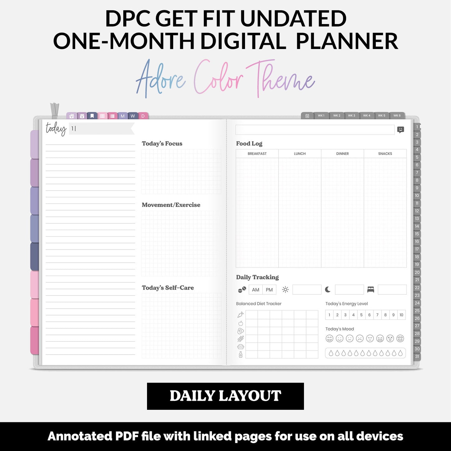 Get Fit One Month Digital Planner | Adore Theme | GoodNotes, iPad, Android | Workout, Fitness, Health, Wellness, Self-Care