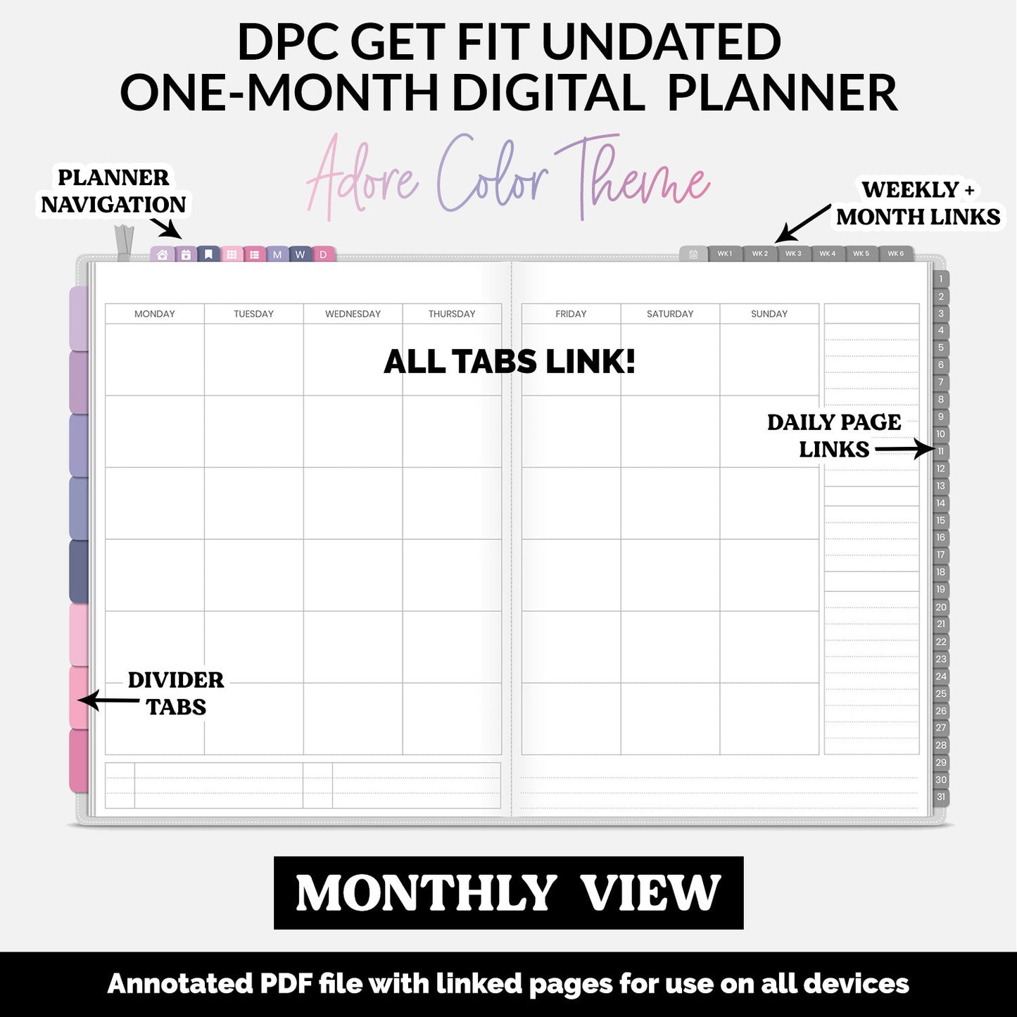 Get Fit One Month Digital Planner | Adore Theme | GoodNotes, iPad, Android | Workout, Fitness, Health, Wellness, Self-Care