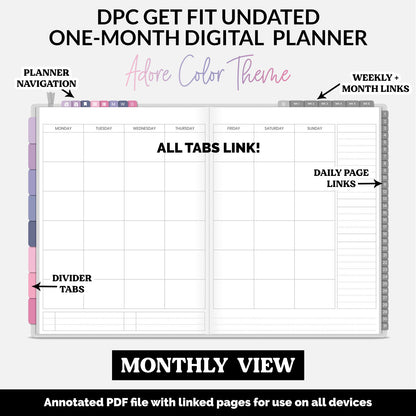 Get Fit One Month Digital Planner | Adore Theme | GoodNotes, iPad, Android | Workout, Fitness, Health, Wellness, Self-Care