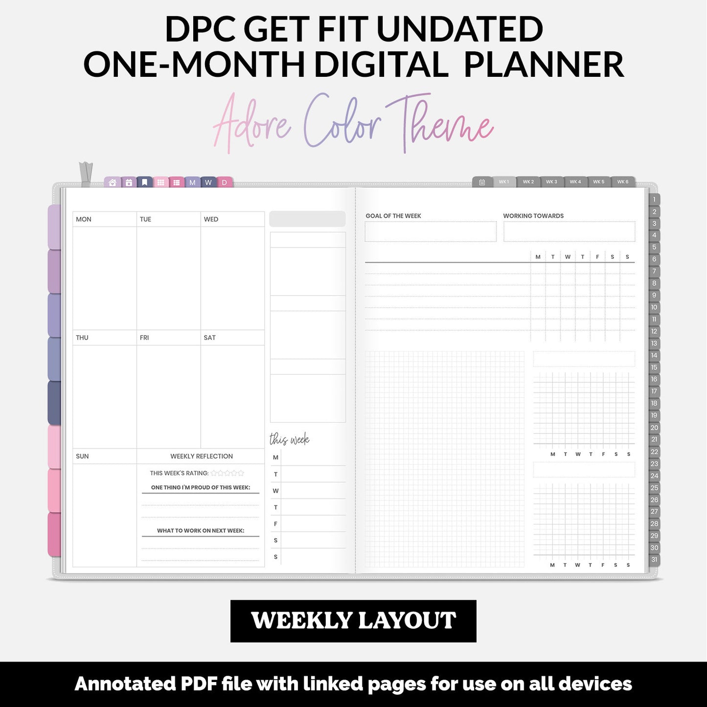 Get Fit One Month Digital Planner | Adore Theme | GoodNotes, iPad, Android | Workout, Fitness, Health, Wellness, Self-Care