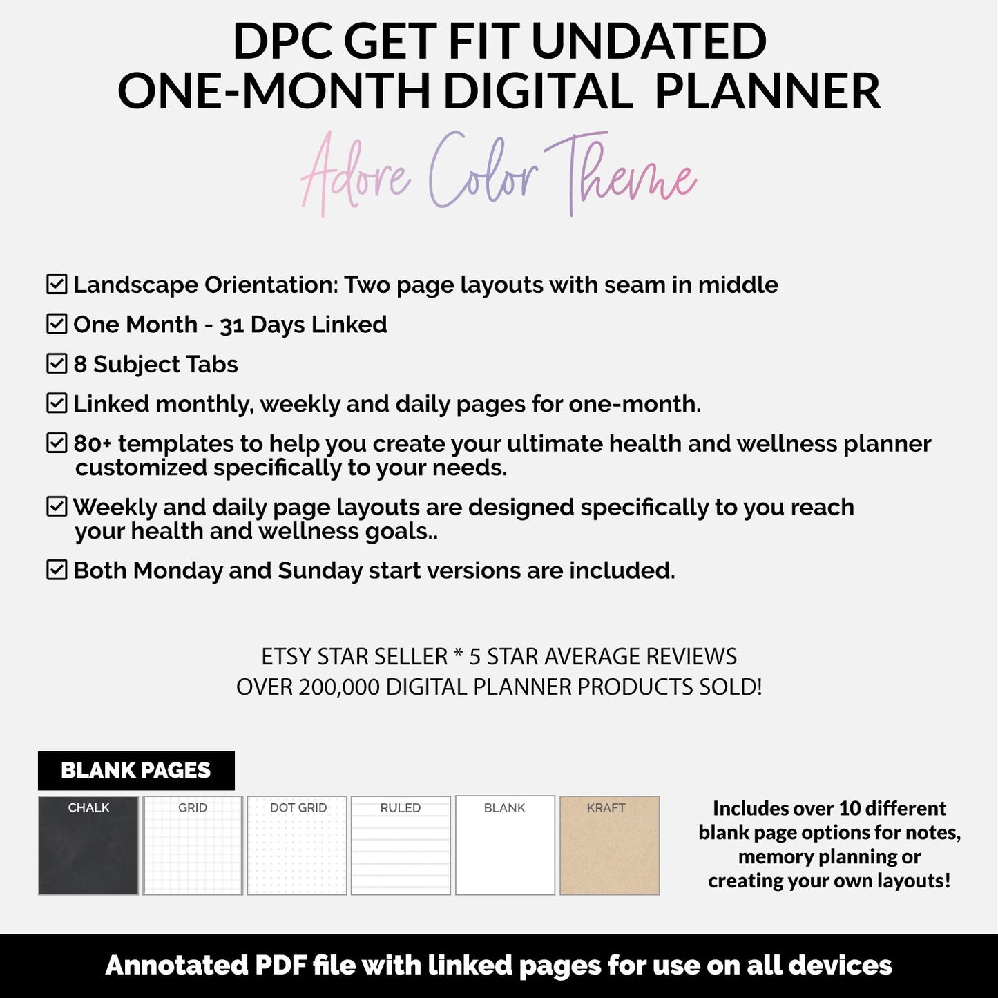 Get Fit One Month Digital Planner | Adore Theme | GoodNotes, iPad, Android | Workout, Fitness, Health, Wellness, Self-Care