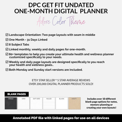 Get Fit One Month Digital Planner | Adore Theme | GoodNotes, iPad, Android | Workout, Fitness, Health, Wellness, Self-Care