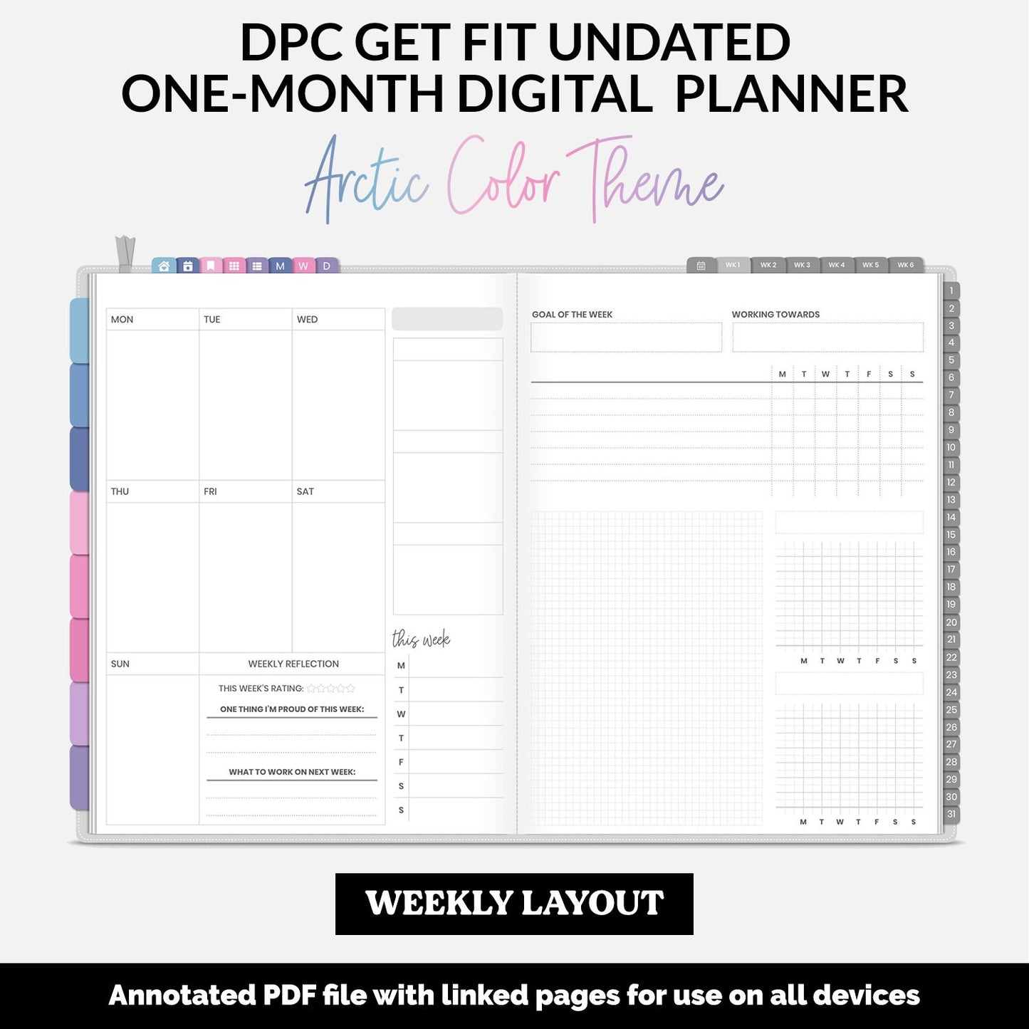 Get Fit One Month Digital Planner | Arctic Theme | GoodNotes, iPad, Android | Workout, Fitness, Health, Wellness, Self-Care