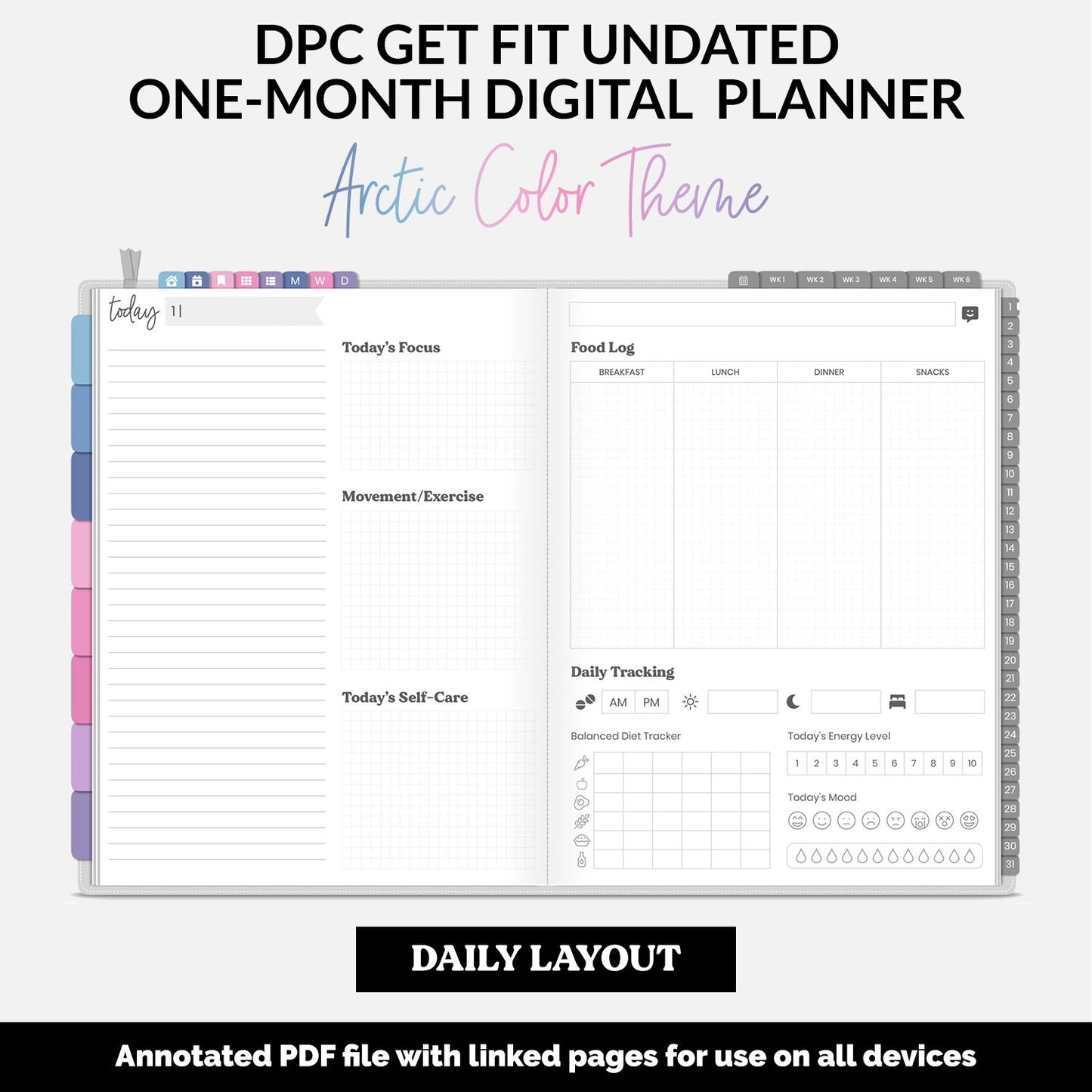 Get Fit One Month Digital Planner | Arctic Theme | GoodNotes, iPad, Android | Workout, Fitness, Health, Wellness, Self-Care