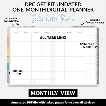 Get Fit One Month Digital Planner | Boho Theme | GoodNotes, iPad, Android | Workout, Fitness, Health, Wellness, Self-Care