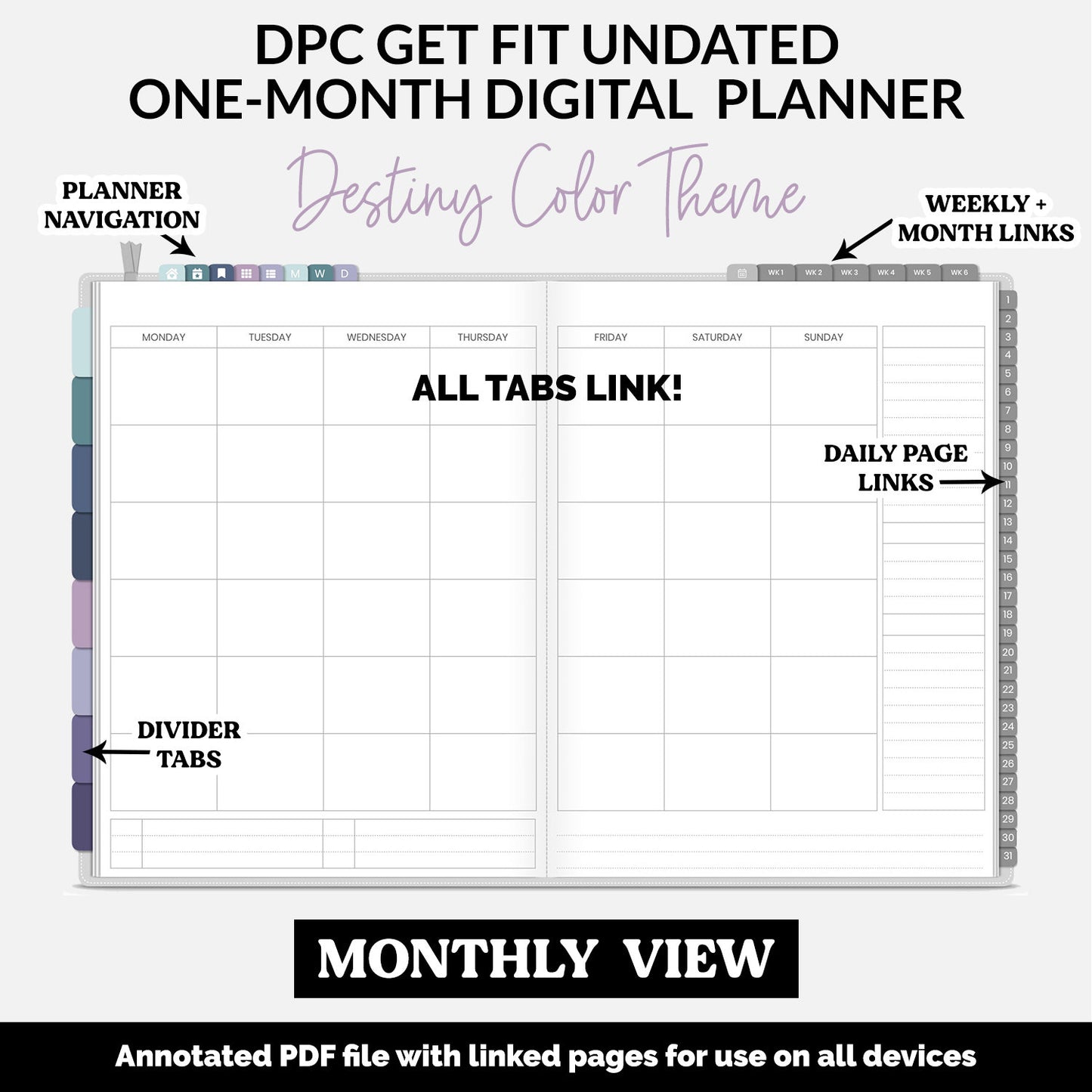 Get Fit One Month Digital Planner | Destiny Theme | GoodNotes, iPad, Android | Workout, Fitness, Health, Wellness, Self-Care