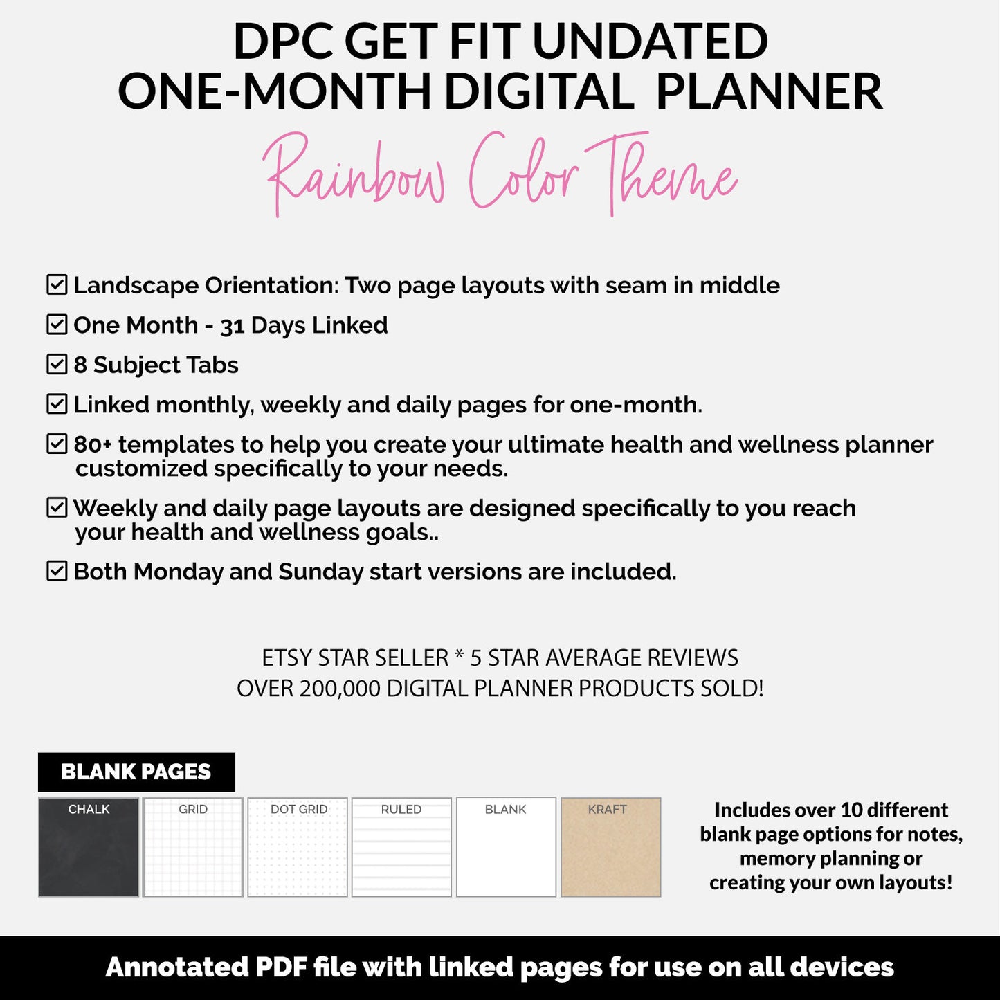 Get Fit One Month Digital Planner | Rainbow Theme | GoodNotes, iPad, Android | Workout, Fitness, Health, Wellness, Self-Care