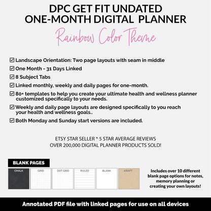 Get Fit One Month Digital Planner | Rainbow Theme | GoodNotes, iPad, Android | Workout, Fitness, Health, Wellness, Self-Care