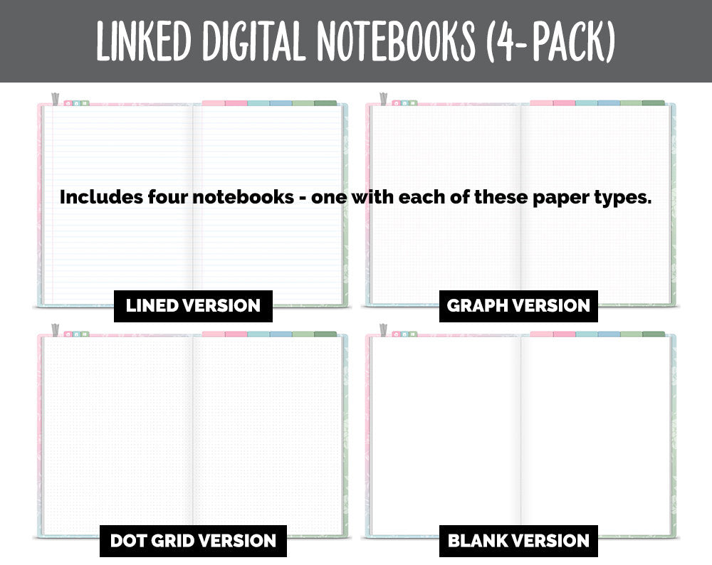 Linked Digital Notebooks 4- Pack | Spring Theme | GoodNotes, iPad & Android