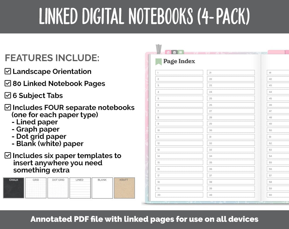 Linked Digital Notebooks 4- Pack | Spring Theme | GoodNotes, iPad & Android