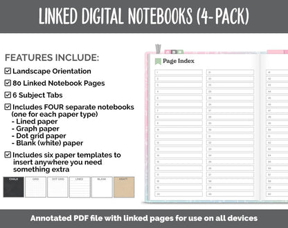 Linked Digital Notebooks 4- Pack | Spring Theme | GoodNotes, iPad & Android