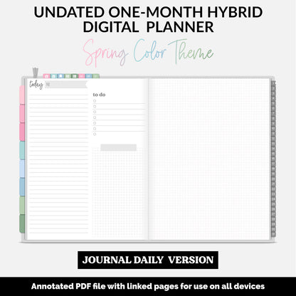 Undated Hybrid One Month Digital Planner | Spring Theme | GoodNotes, iPad & Android