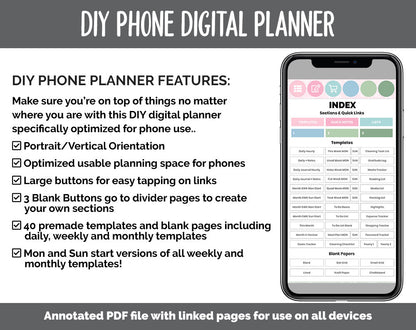 DIY Phone Digital Planner | Spring Theme | Goodnotes, iPad & Android | Hobonichi, Planner, Notebook