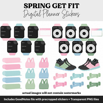 Get Fit Spring Digital Stickers | GoodNotes & iPad | Fitness, Health, Self-Care, Workout