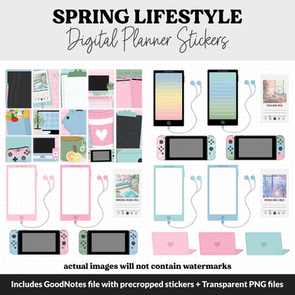Spring Lifestyle Add-On Digital Stickers | GoodNotes & iPad | TV, Playlist, Travel, Reading, Work, Groceries