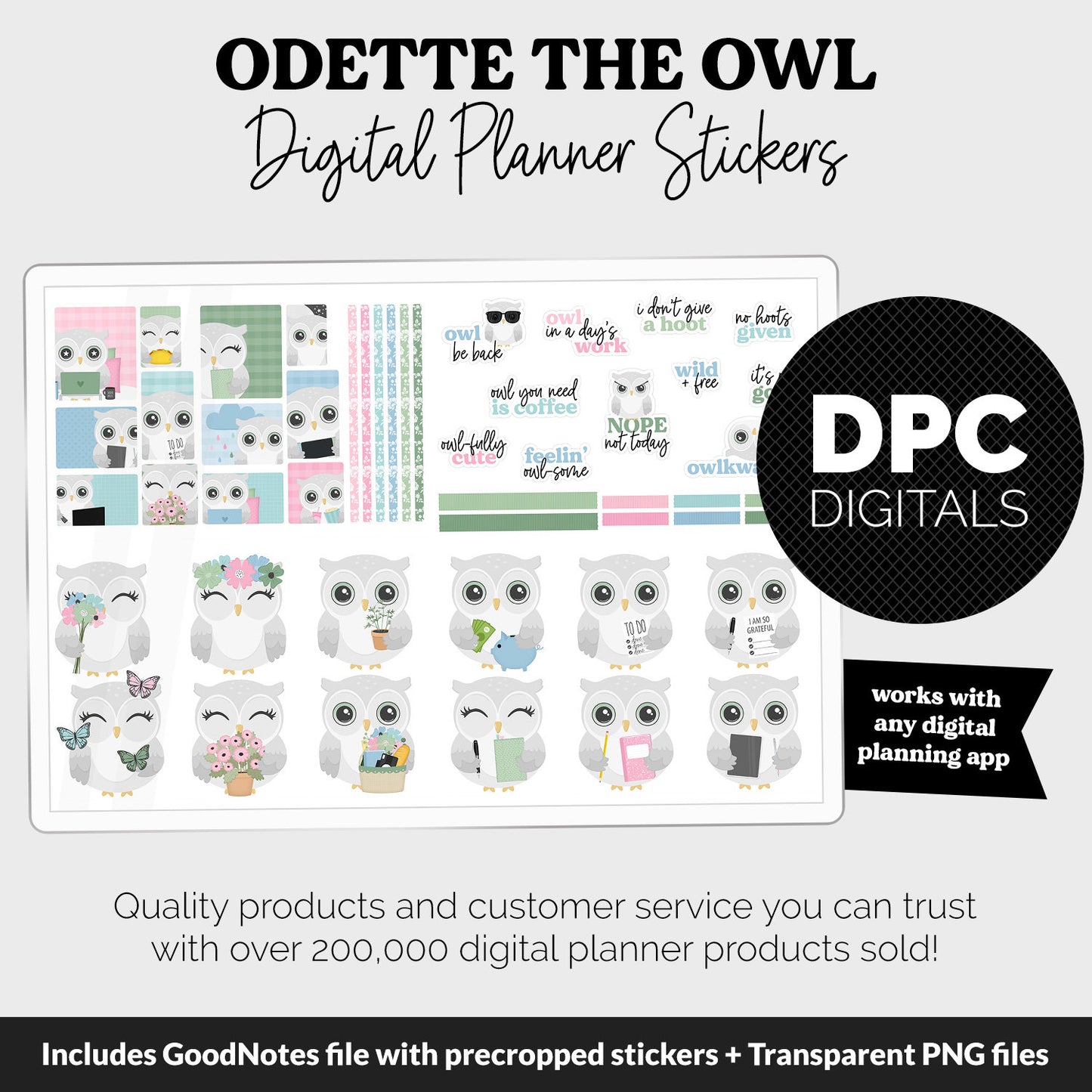 Odette the Owl Digital Planner Stickers | GoodNotes, iPad and Android | April, Spring, Kawaii, Activities