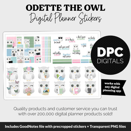 Odette the Owl Digital Planner Stickers | GoodNotes, iPad and Android | April, Spring, Kawaii, Activities