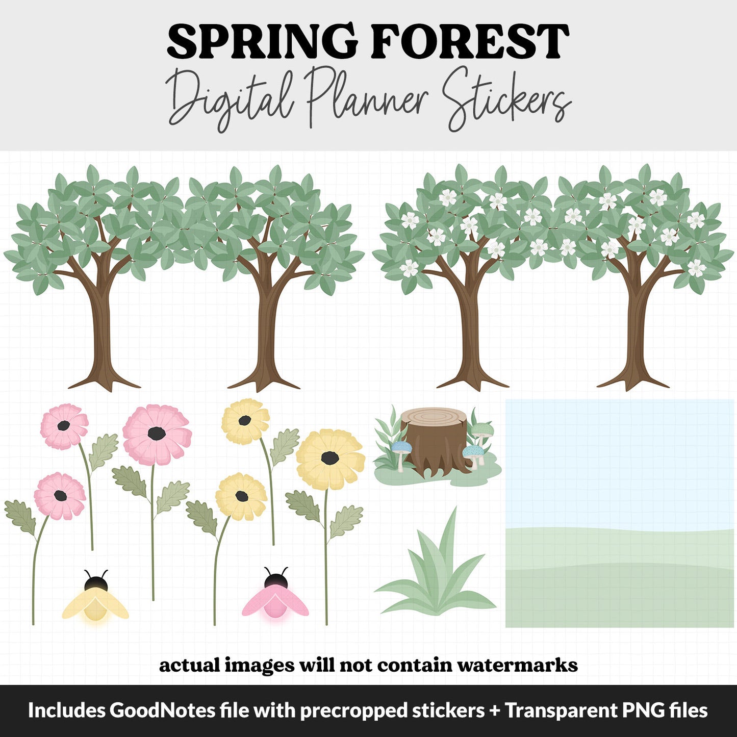 Spring Forest Digital Planner Stickers | GoodNotes, iPad and Android | Wildlife, Flowers, Nature, Outdoors