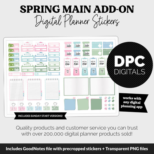 Spring Add-On Digital Stickers | GoodNotes & iPad | Trackers, Budget, Meal Planning, Health, Habits