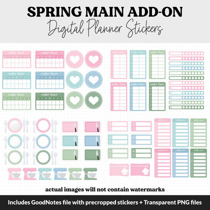 Spring Add-On Digital Stickers | GoodNotes & iPad | Trackers, Budget, Meal Planning, Health, Habits