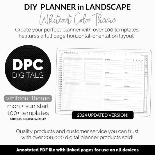 DIY Landscape Digital Planner | Whiteout Theme | Goodnotes, iPad & Android | Notebook