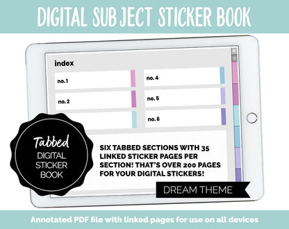 Blank Subject Digital Sticker Books | Dream Theme | Goodnotes, iPad & Android