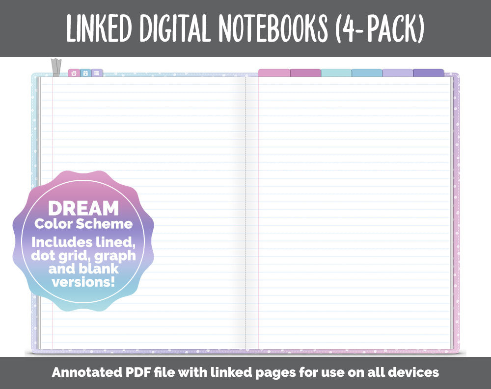 Linked Digital Notebooks 4- Pack | Dream Theme