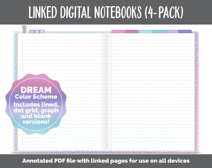 Linked Digital Notebooks 4- Pack | Dream Theme