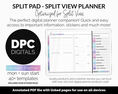 Split Pad | Split View Digital Planner | Dream Theme