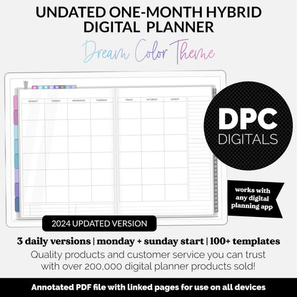 Undated Hybrid One Month Digital Planner | Dream Theme