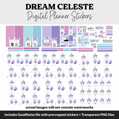Dream Celeste the Unicorn Digital Planner Stickers
