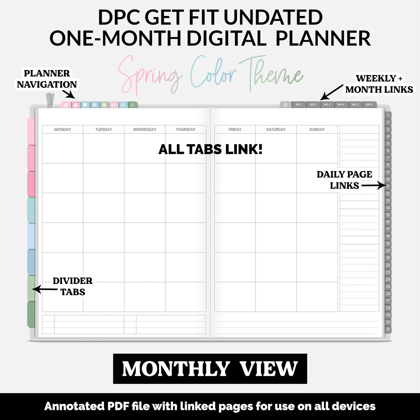 Get Fit One Month Digital Planner | Spring Theme | GoodNotes, iPad, Android | Workout, Fitness, Health, Wellness, Self-Care