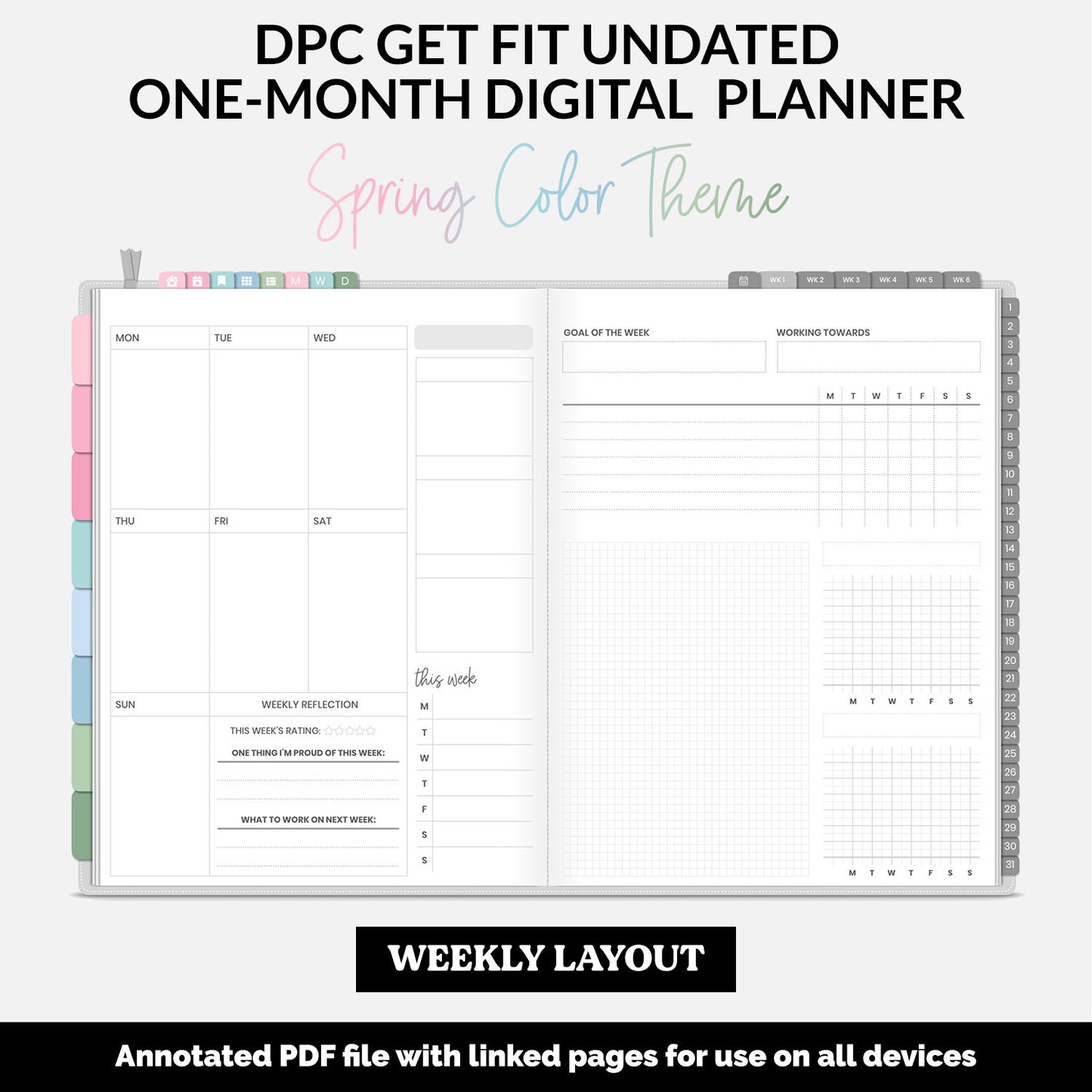 Get Fit One Month Digital Planner | Spring Theme | GoodNotes, iPad, Android | Workout, Fitness, Health, Wellness, Self-Care