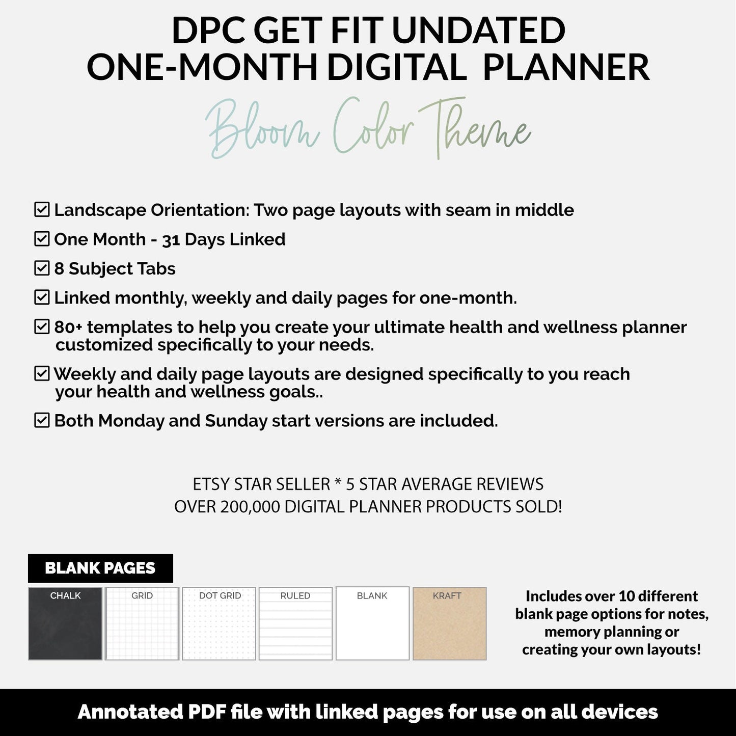 Get Fit One Month Digital Planner | Bloom Theme | GoodNotes, iPad, Android | Workout, Fitness, Health, Wellness, Self-Care