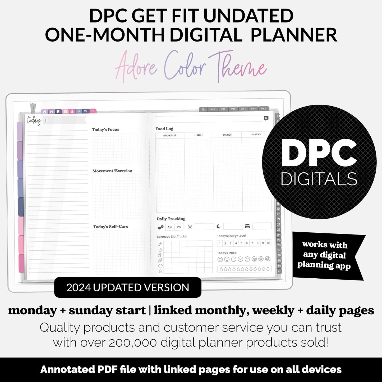 Get Fit One Month Digital Planner | Adore Theme | GoodNotes, iPad, Android | Workout, Fitness, Health, Wellness, Self-Care
