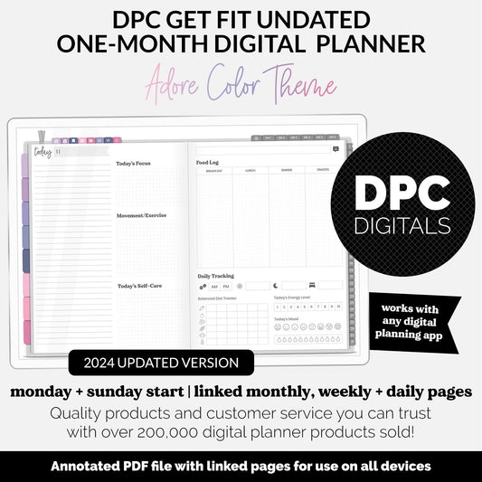 Get Fit One Month Digital Planner | Adore Theme | GoodNotes, iPad, Android | Workout, Fitness, Health, Wellness, Self-Care