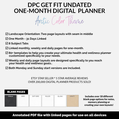 Get Fit One Month Digital Planner | Arctic Theme | GoodNotes, iPad, Android | Workout, Fitness, Health, Wellness, Self-Care