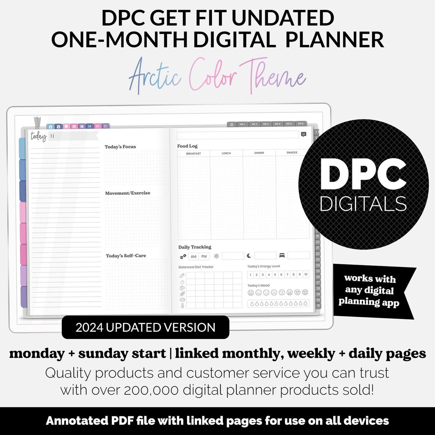 Get Fit One Month Digital Planner | Arctic Theme | GoodNotes, iPad, Android | Workout, Fitness, Health, Wellness, Self-Care