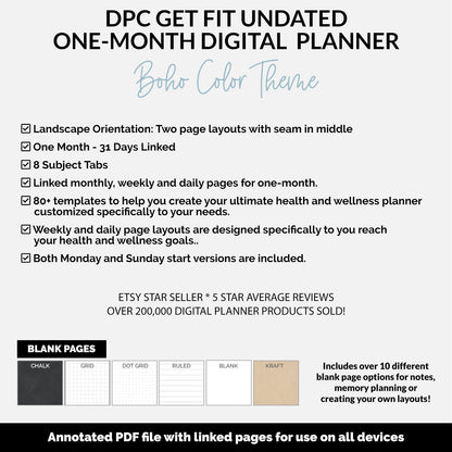 Get Fit One Month Digital Planner | Boho Theme | GoodNotes, iPad, Android | Workout, Fitness, Health, Wellness, Self-Care