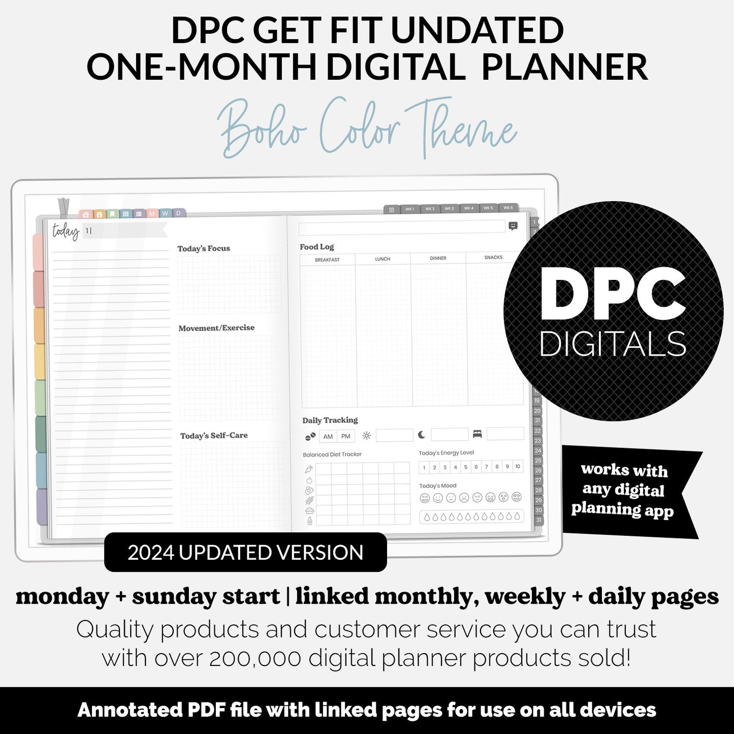 Get Fit One Month Digital Planner | Boho Theme | GoodNotes, iPad, Android | Workout, Fitness, Health, Wellness, Self-Care