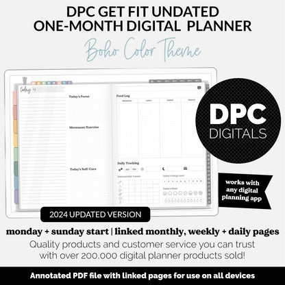 Get Fit One Month Digital Planner | Boho Theme | GoodNotes, iPad, Android | Workout, Fitness, Health, Wellness, Self-Care