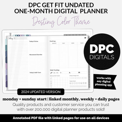 Get Fit One Month Digital Planner | Destiny Theme | GoodNotes, iPad, Android | Workout, Fitness, Health, Wellness, Self-Care