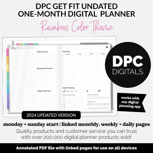 Get Fit One Month Digital Planner | Rainbow Theme | GoodNotes, iPad, Android | Workout, Fitness, Health, Wellness, Self-Care