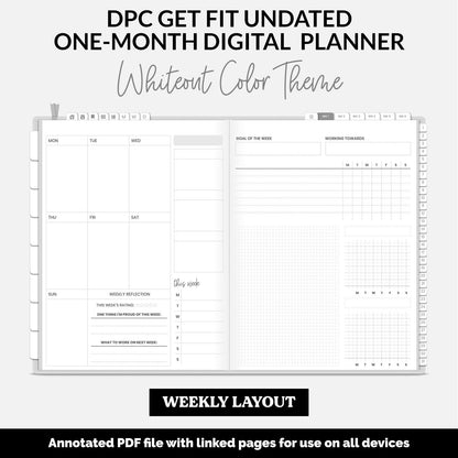 Get Fit One Month Digital Planner | Whiteout Theme | GoodNotes, iPad, Android | Workout, Fitness, Health, Wellness, Self-Care